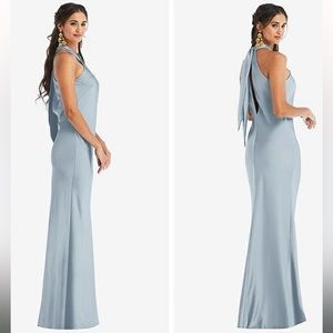 Draped Twist Halter Tie-Back Trumpet in Mist (THE DESSY GROUP)